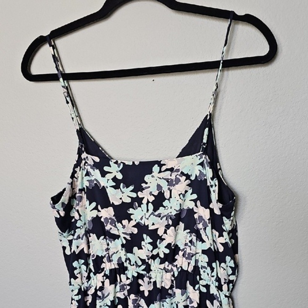 Banana Republic Women 14 Navy Blue Floral Wrap V-Neck Spaghetti Strap Maxi Dress - Picture 6 of 14